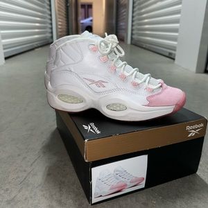 Womens Reebok Question Mid Pink Toe Iverson Sneakers White Pink